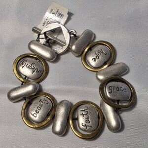 Chico's Pewter Inspirational Motivational Bracelet Joy, Hope, Love......